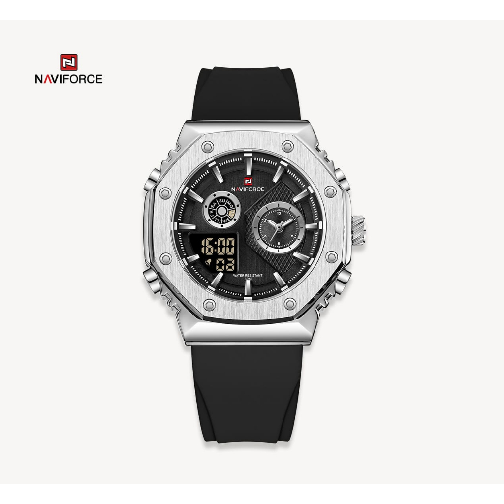 Jam tangan Pria Ori NVI FORCE 9216 NV-9216 Strap Karet Original Dual Time DM 4.5 CM || Jam tangan Fa