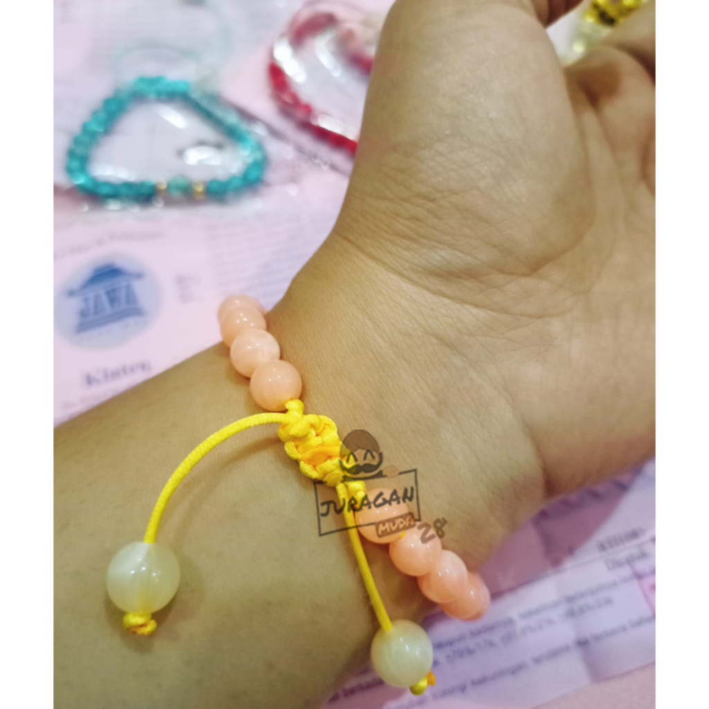 Gelang Tali Full Marmer dengan Bunga 1 Liontin Emas Asli karat 10k