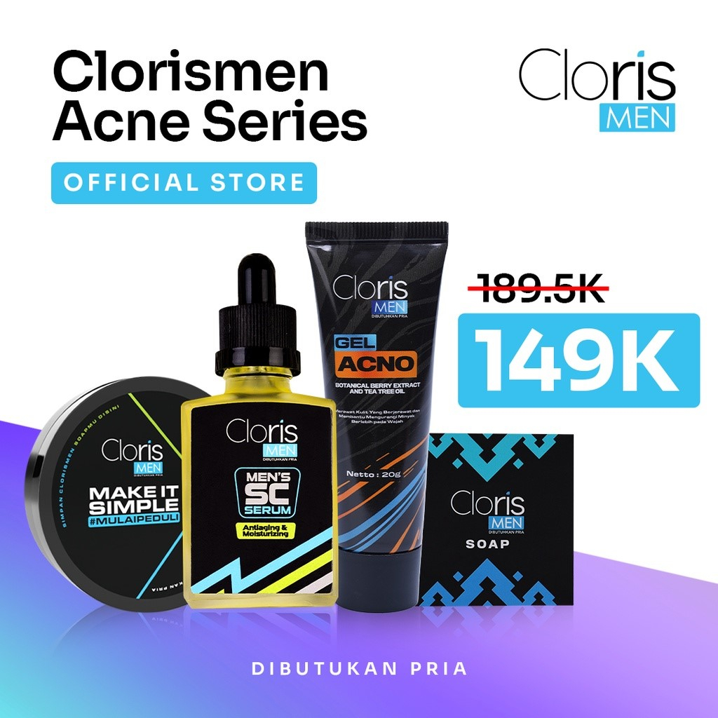 Paket Skincare Pria Clorismen Acne Sabun Obat Wajah Bopeng Bekas Jerawat Cowok Cloris Men C12