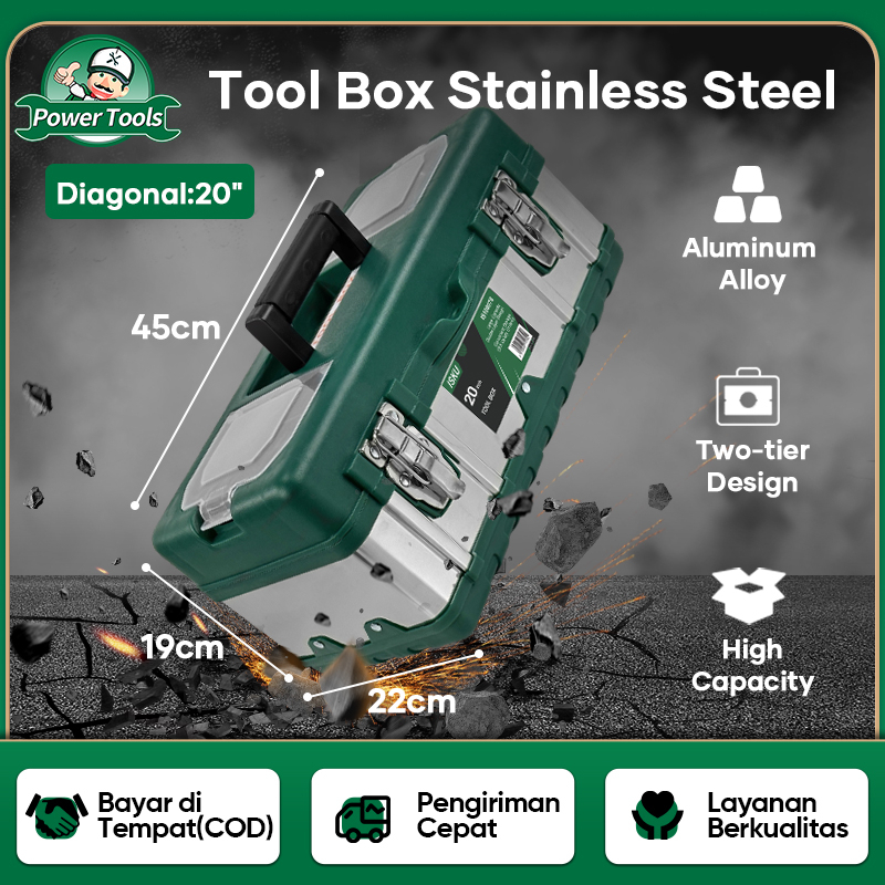 ISKU Tool Box Besar Baja Kotak Perkakas Besi Baja Toolbox Stainless ABS 20&quot; 18&quot; 15&quot; Multipro 2 Layer Toolbox