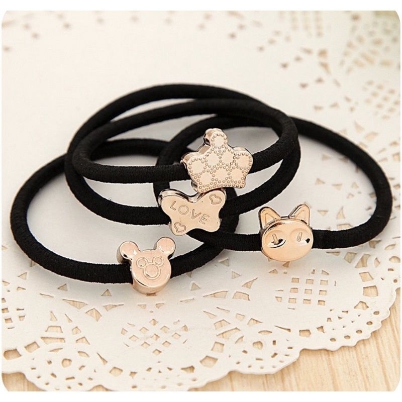 Ikat Rambut Hitam Fashion Korea / Ikat Rambut Hitam Elastis Karakter