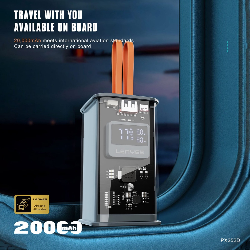 LENYES PX252D Powerbank 20000mAh 22.5W + PD20W Transparan Super Fast Charging Digital Display Indicator Real Capacity by.sultan
