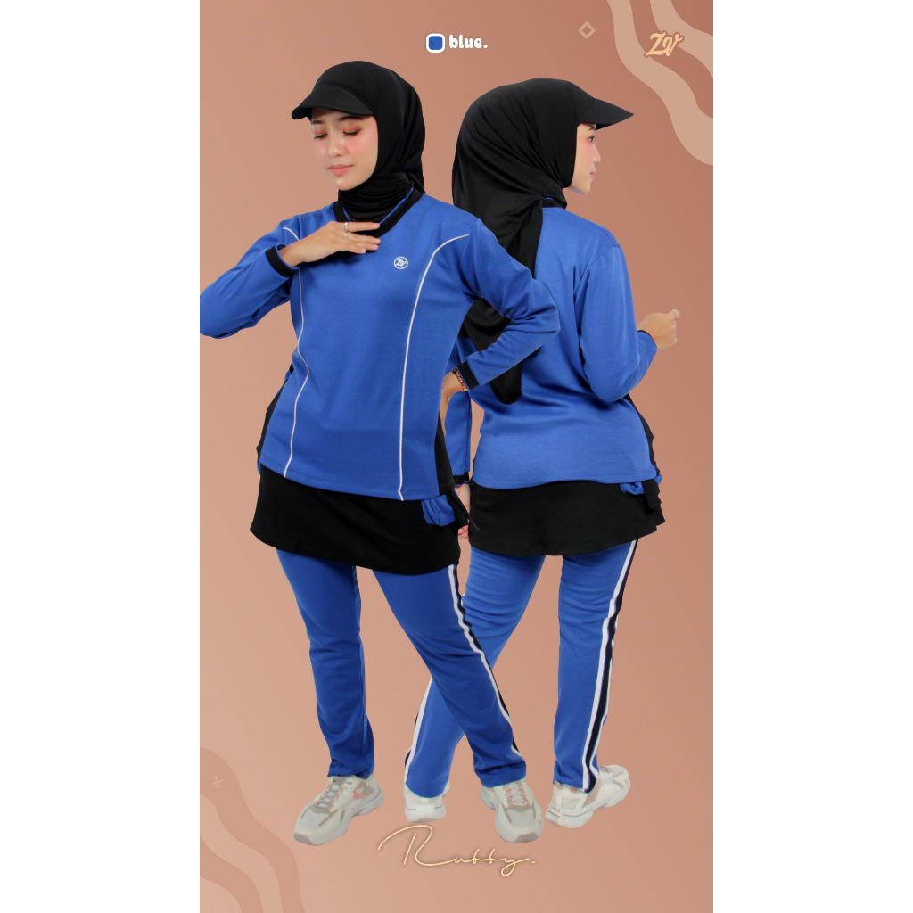 Rubby Set Olahraga l Pakaian Olahraga Muslimah l Sportwear Zaneva l Olahraga Lari Bersepeda Workout Jogging