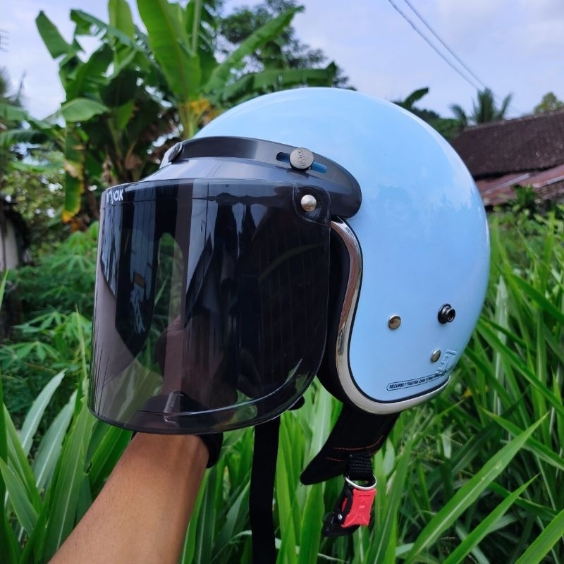 HELM BOGO DEWASA SNI KACA DATAR FULL LEHER PRIA WANITA DEWASA