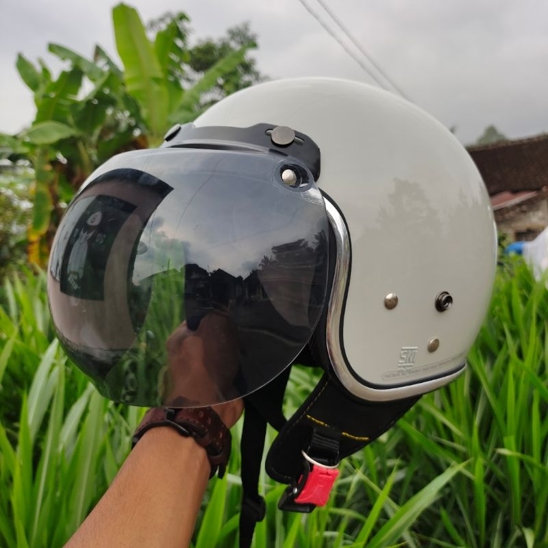 HELM BOGO DEWASA SNI KACA DATAR FULL LEHER PRIA WANITA DEWASA