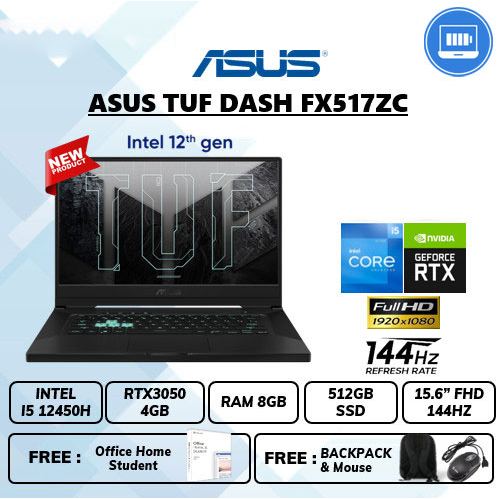 Laptop Asus tuf dash fx517zc rtx 3050 4gb i5 12450h Ram 8gb Ssd 512gb 15&quot; FHD