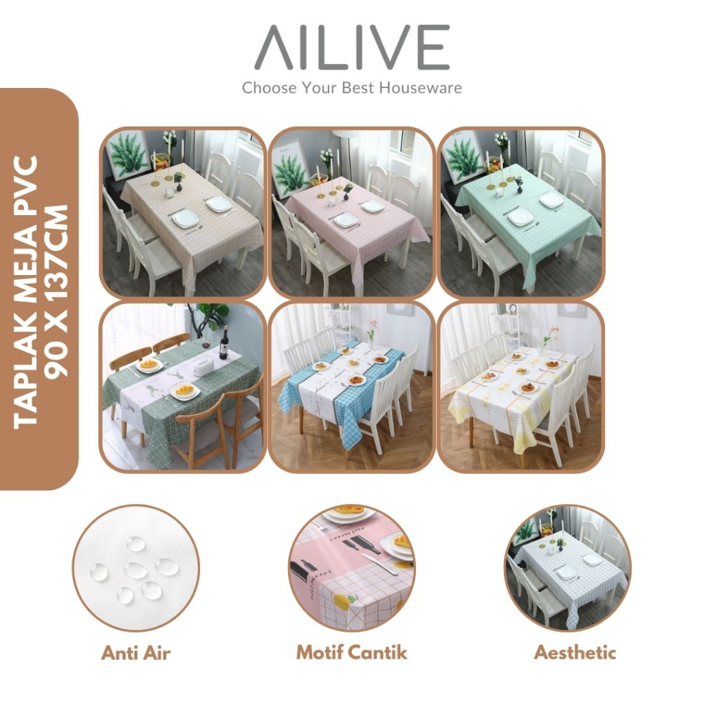 AILIVE TAPLAK MEJA PERSEGI BAHAN PEVA ANTI AIR TAPLAK MEJA MAKAN RUANG TAMU