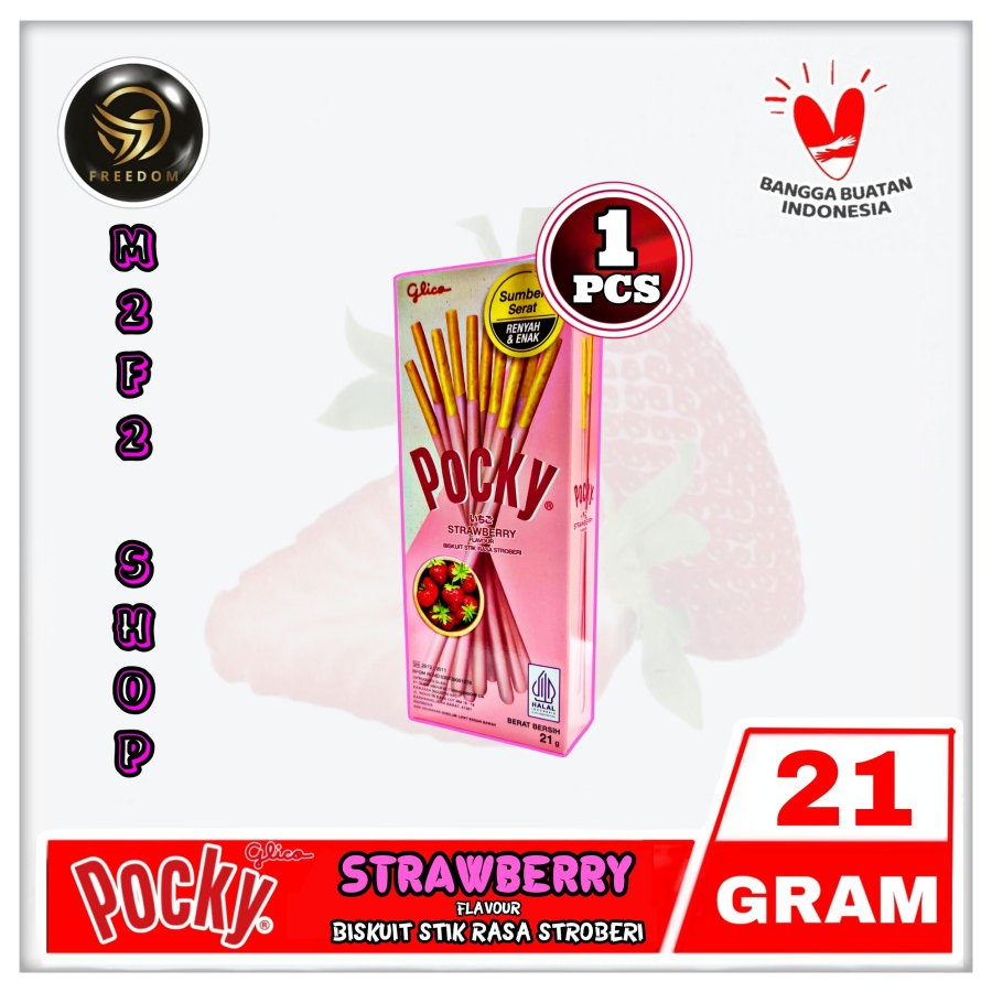 

Glico Pocky Biskuit Stroberi Stik | Strawberry Flavour - 21 gr (Kemasan Satuan)