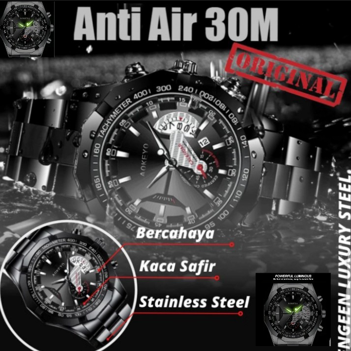 AOKEYO S001 Jam Tangan Pria Anti Air Original Luxury Stainless Steel COD Free BOX+Kartu Image 6