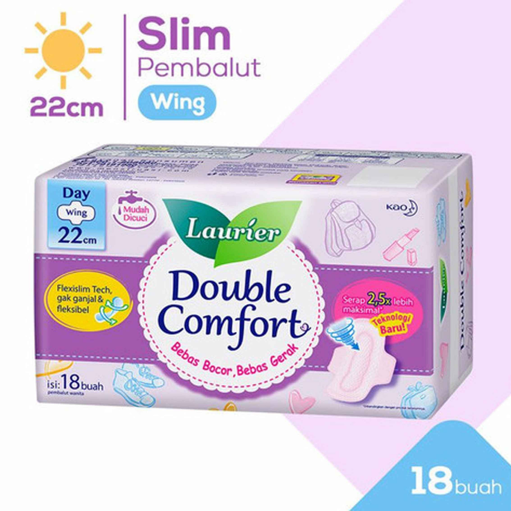 Pembalut laurier* Laurier Double Comfort* Day Wing 22cm* Isi 18 buah