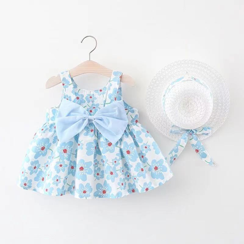 Summer Set - Dress Topi Setelan Baju Bayi Perempuan - Size Baby 0 - 12 Bulan - Lillegifts