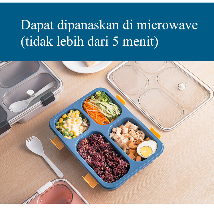 [1KG 4PCS] LBS Kotak Makan 4 Grid Dengan Dengan Kotak Sup Dan Sendok Gratis lunch box 1250ml BPA Free VS