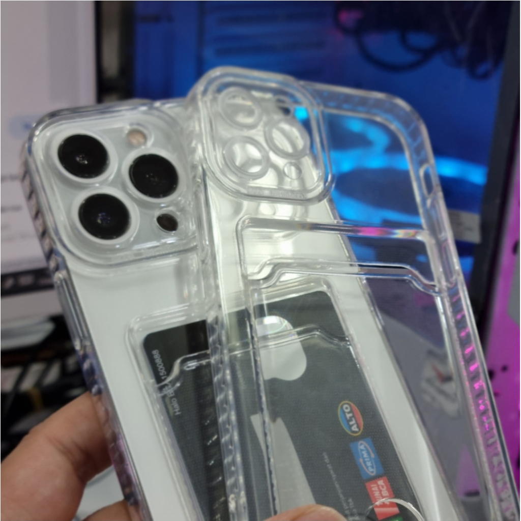 SLOTCARD Soft Case BENING iPhone 11 / 11 PRO MAX /SE 2022 / SE 2020 / 7 Plus / 7G / 8 Plus / 8G / 6 Plus 6 6G 6S Casing Slot Tempat Kartu CARD Softcase CLEAR Airbag Four Air bag Silicone / Kondom Karet / TPU Plastik Plastic warna Transparant Transparent