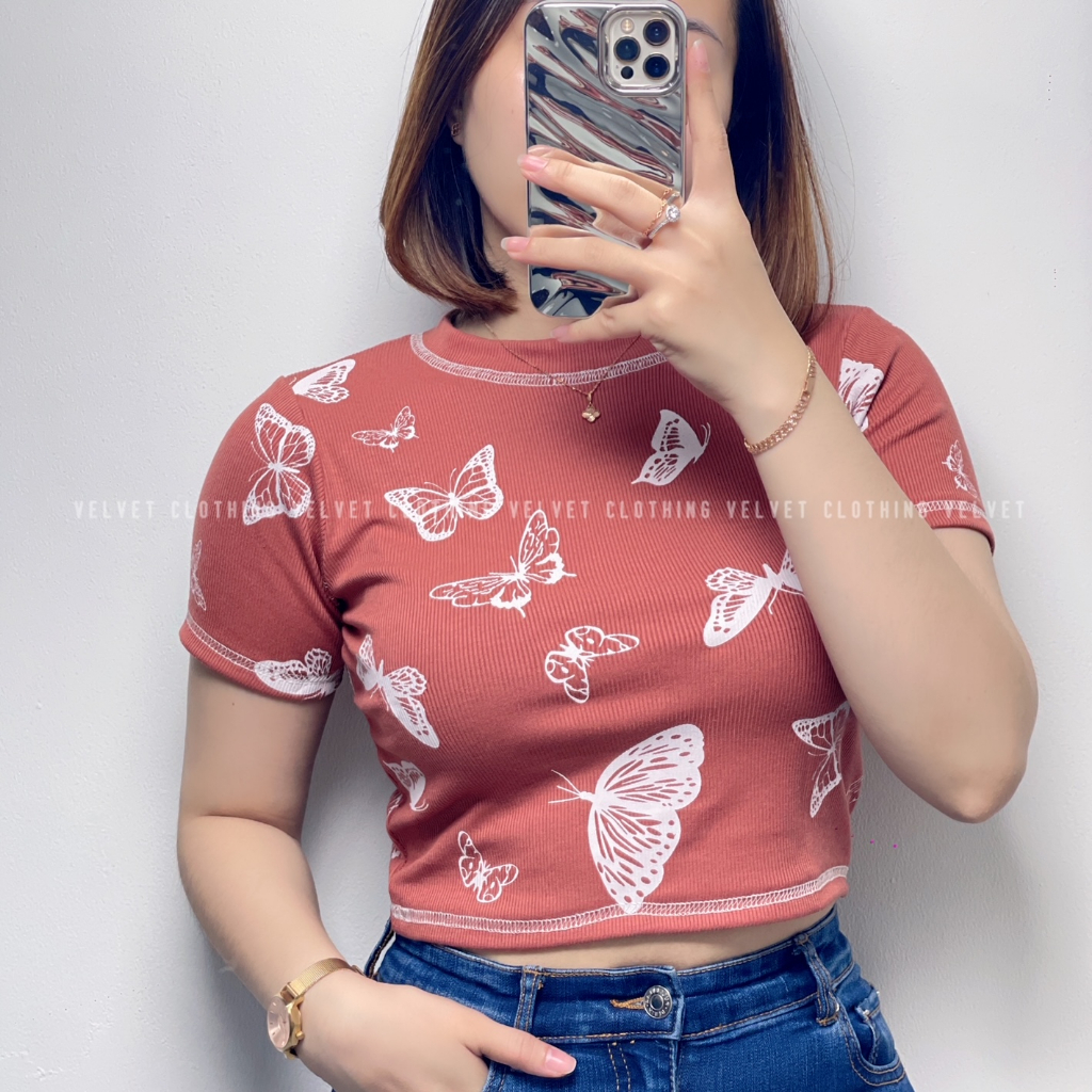 Crop Top Rib Butterfly / Croptop Knit RIb Wanita 4756