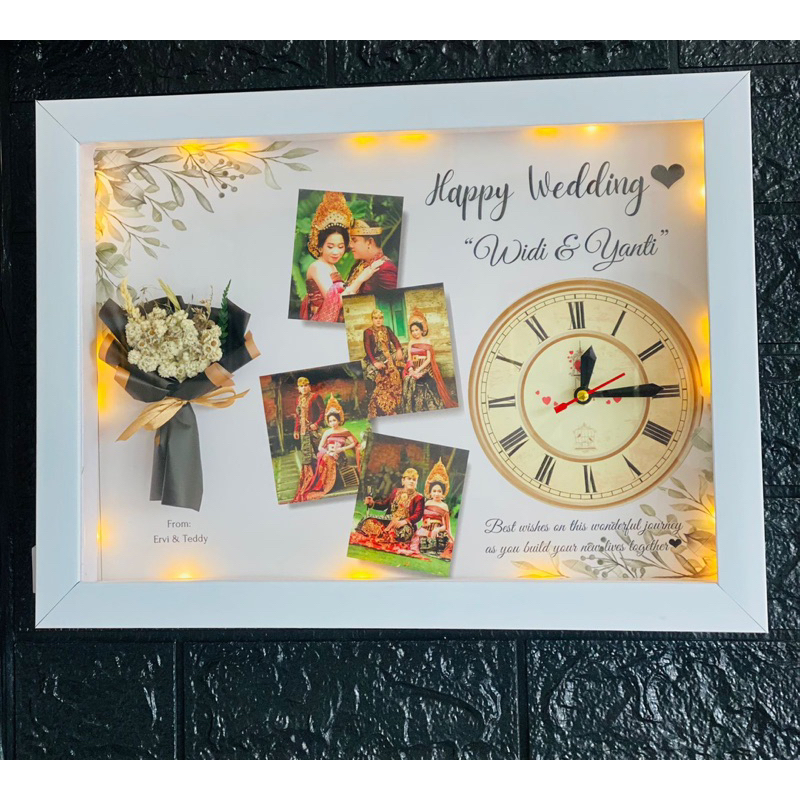Jam Dinding Bingkai 3D Custom Hadiah Ulang Tahun / Kado Wisuda / Pernikahan Cetak Foto pengantin wed