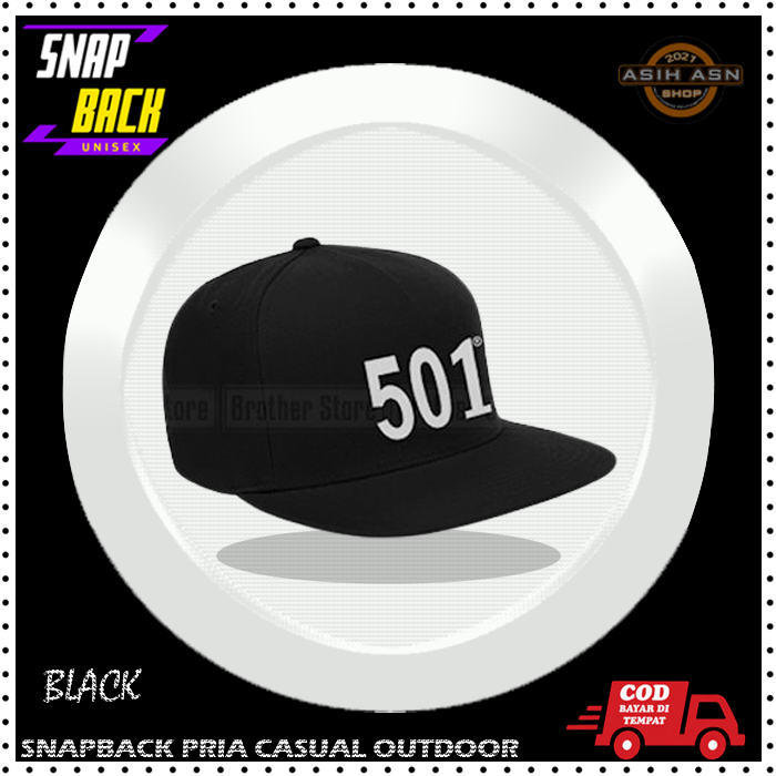 Topi Pria / Snapback Caps / Hip Hop / Aksesoris Fashion Cowok Cewek / Topi Distro Pria Logo 501 Blac