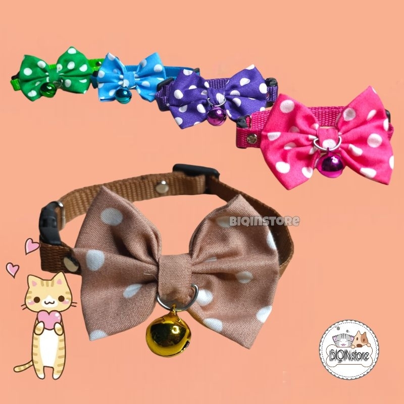 kalung kucing pita polkadot Krincing 14mm