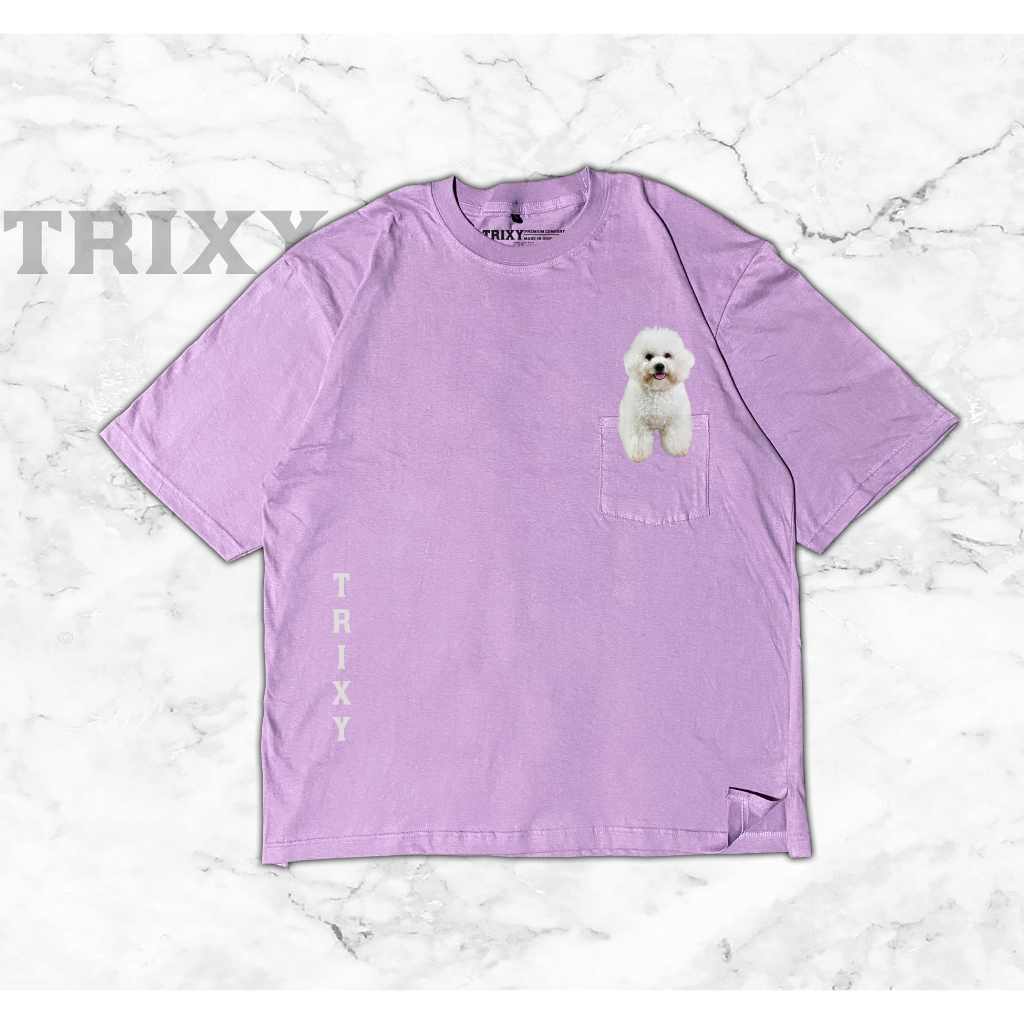 KAOS POCKET GAMBAR ANJING BICHON / KAOS GAMBAR ANJING LUCU / BAJU ANJING LUCU / KAOS ANJING / TSHIRT