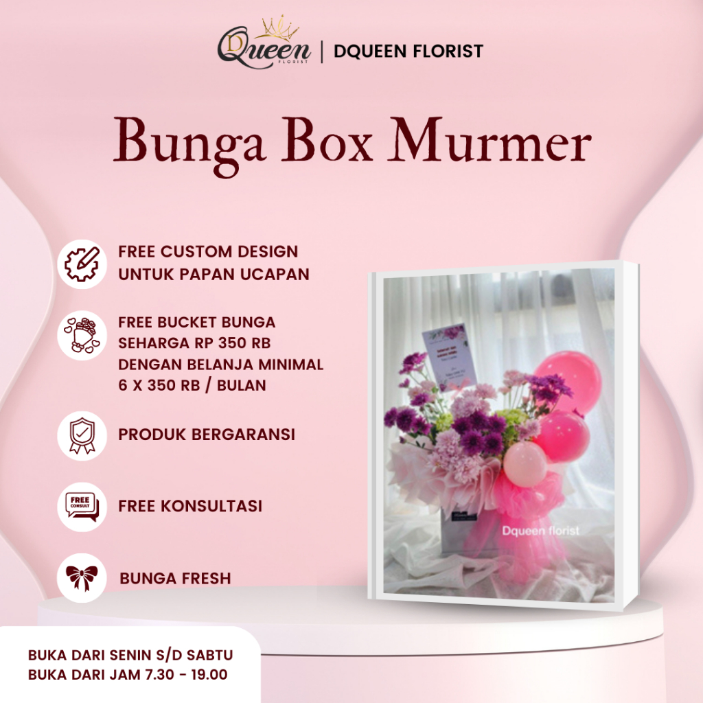 DQueen Florist Bunga Box Fresh Gift ulang Tahun Birthday Flower Box Custom Bunga Buket Bucket Bulat Kotak Hantaran Ulang Tahun