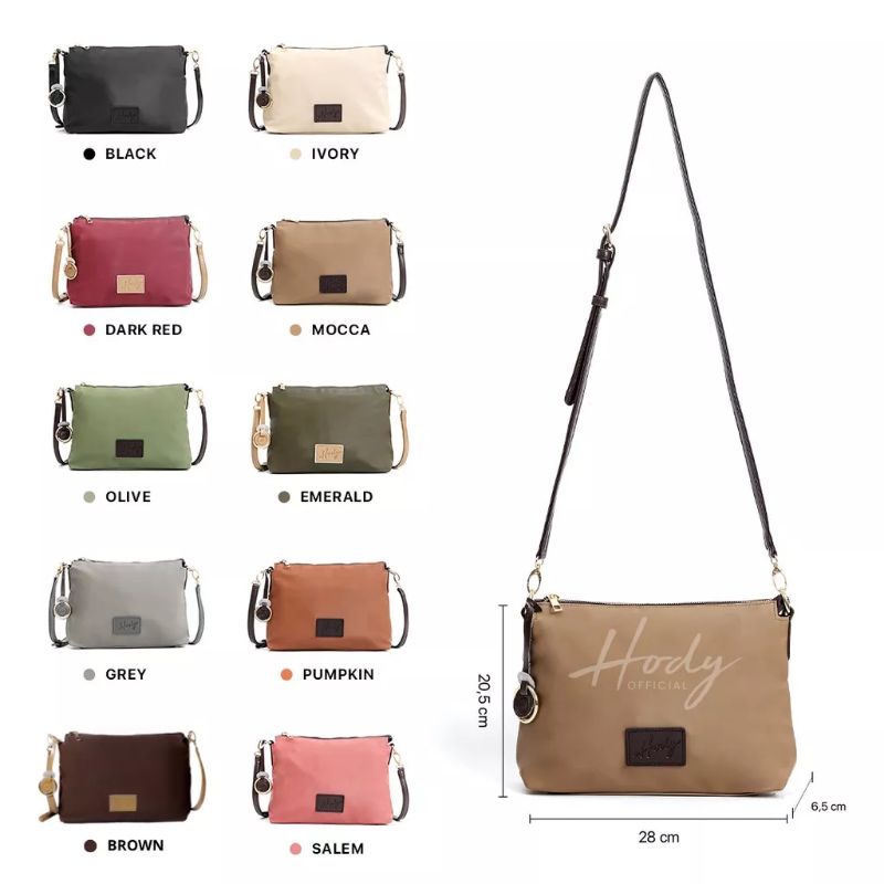 Tas Wanita Selempang Kekinian HODY Felly Bag Sling Bag Premium Waterproof All Colors Black Brown Ivory Emerald Pumkin Mocca Grey Salem Red Darkred Olive Sky Navy Cream