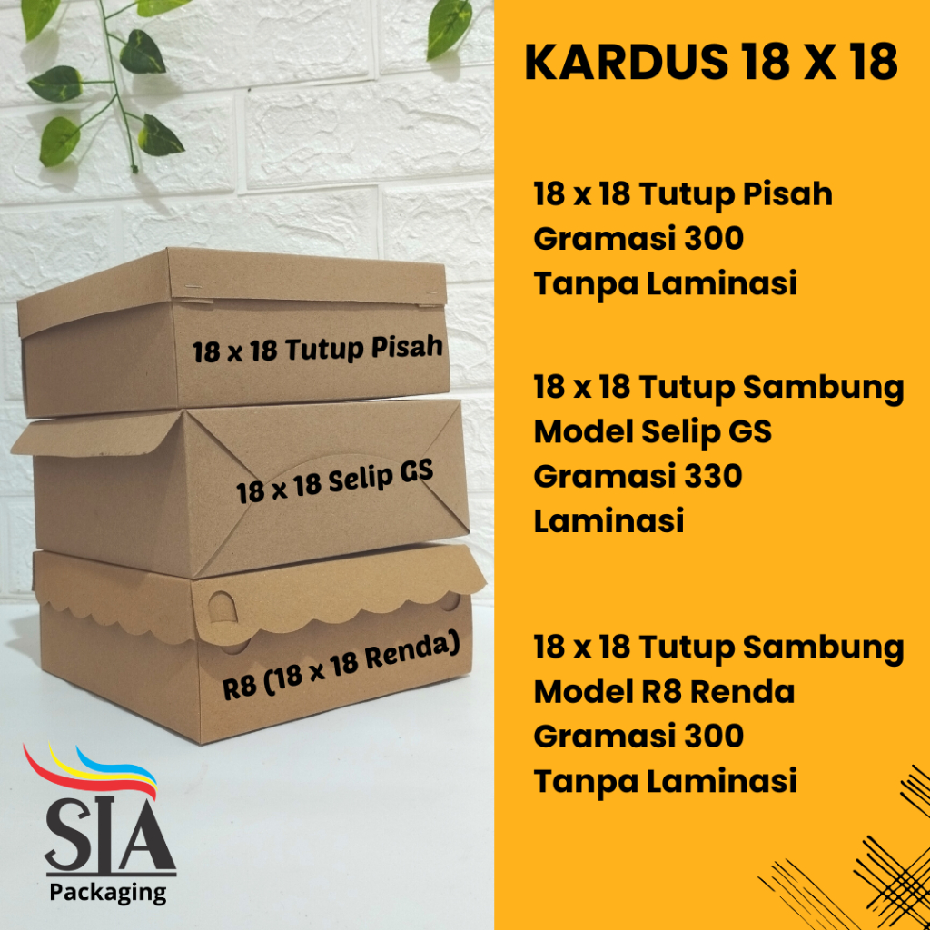 KARDUS R8, 18 X 18 GS SELIP, 18 X 18 TUTUP PISAH | KARDUS MAKAN | KARDUS SNACK