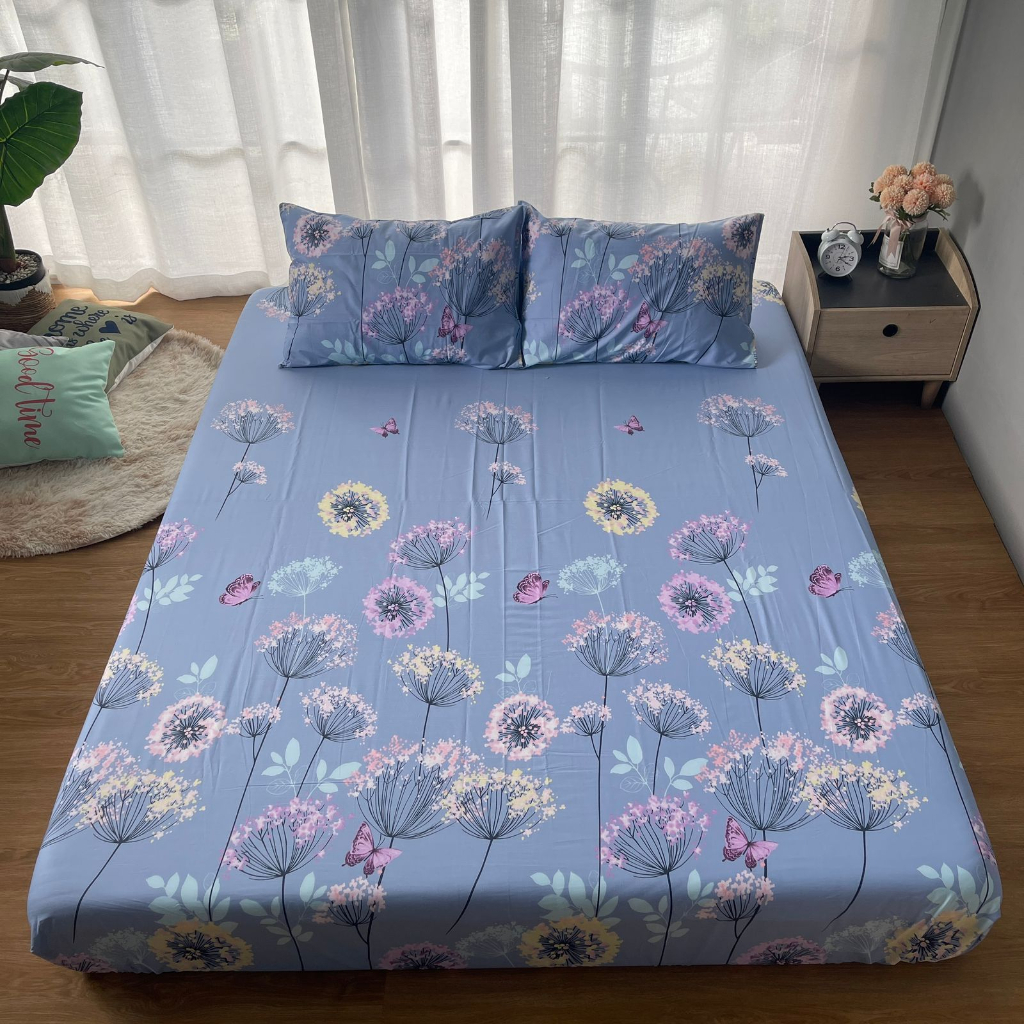 Sprei Anti Geser Bahan Katun Premium | FLORAL BLISS  &amp; MARINA BAY  | ukuran 120 160 180x200