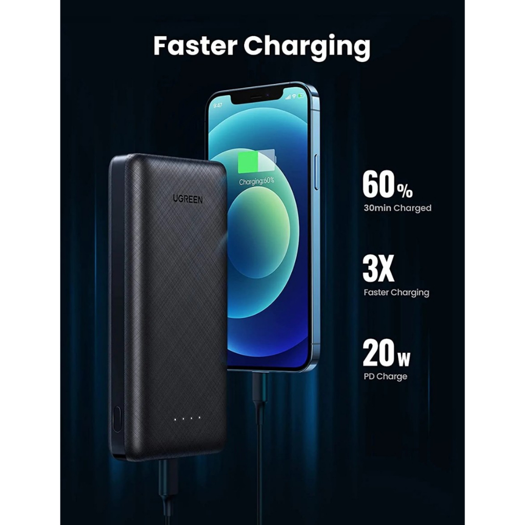 UGREEN Powerbank PD Fast Charging 20W 20000mAh Power Bank QC 3.0 USB Type C iPhone Samsung 20542