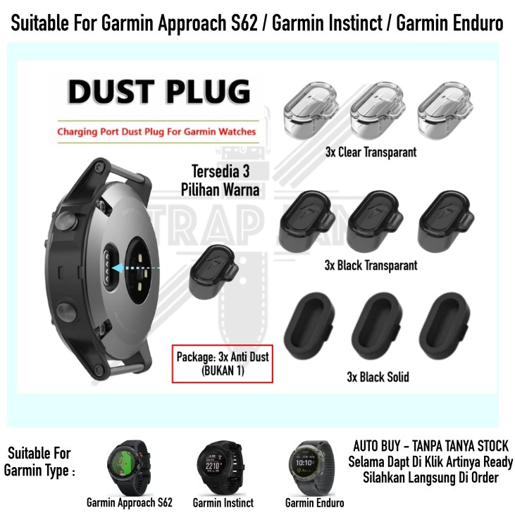 3x Anti Dust Plug Garmin Approach S62 / Instinct / Enduro - Penutup Lubang Charge Anti Debu