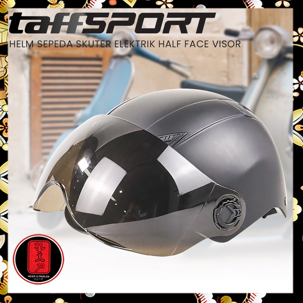 TaffSPORT Helm Sepeda Skuter Elektrik Half Face Visor - 328 - Black