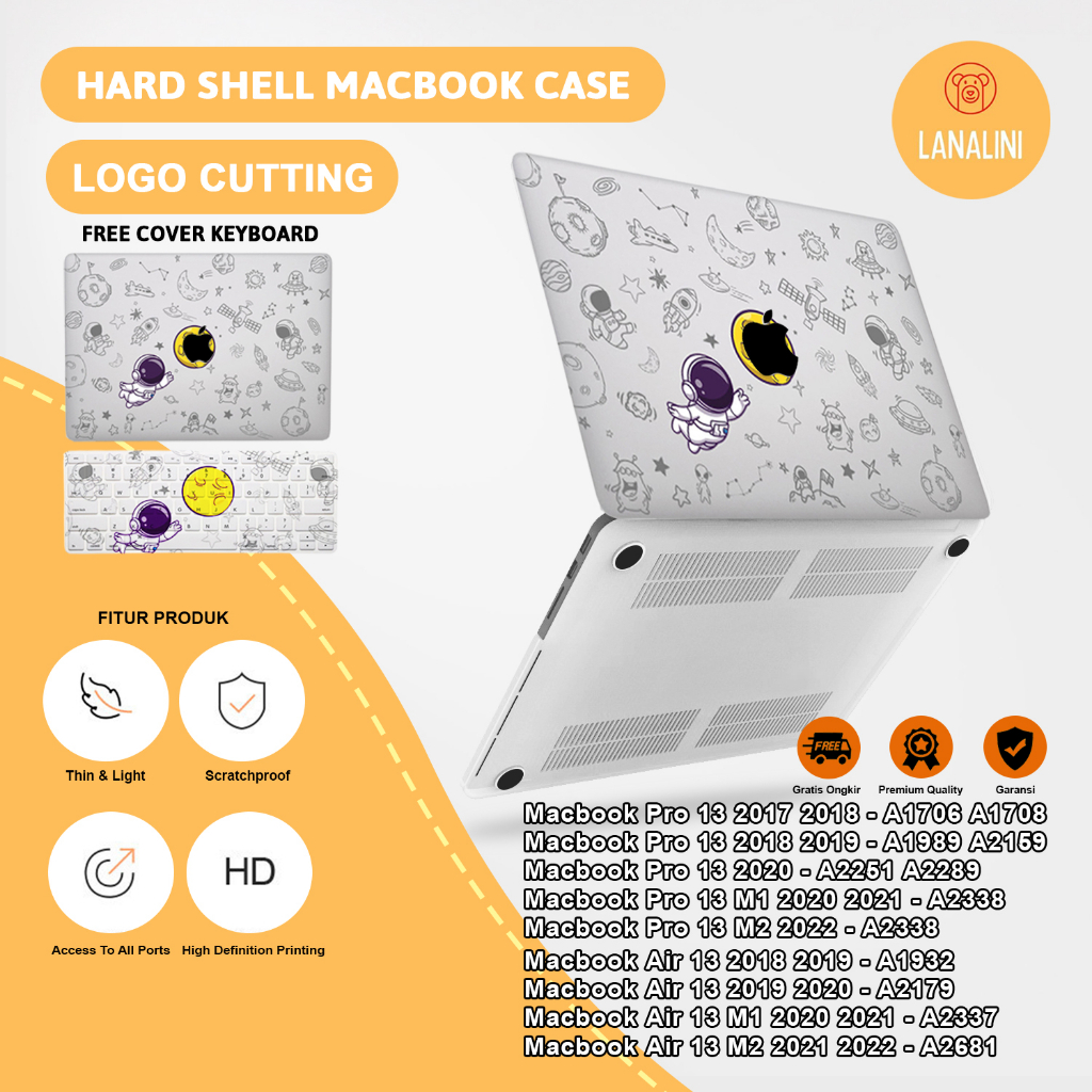 Case Casing Protective Pelindung Laptop Macbook Air Pro 13 M1 2017 2018 2019 2020 2021 A1932 A2179 A2337 A2681 A1706 A1708 A1989 A2159 A2251 A2289 A2338 Gambar Astronot Planet Bulan Lunar Luar Angkasa Bumi Motif Lucu Hardcase Murah