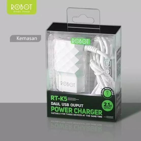Adaptor Robot RT-K5 2.1A Dual USB Output Charger 3 Devices