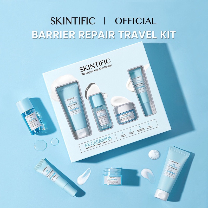 READY SKINTIFIC 5X Ceramide Travel Kit Skincare Paket Moisturizer + Cleanser + Soothing toner + Serum Sunscreen