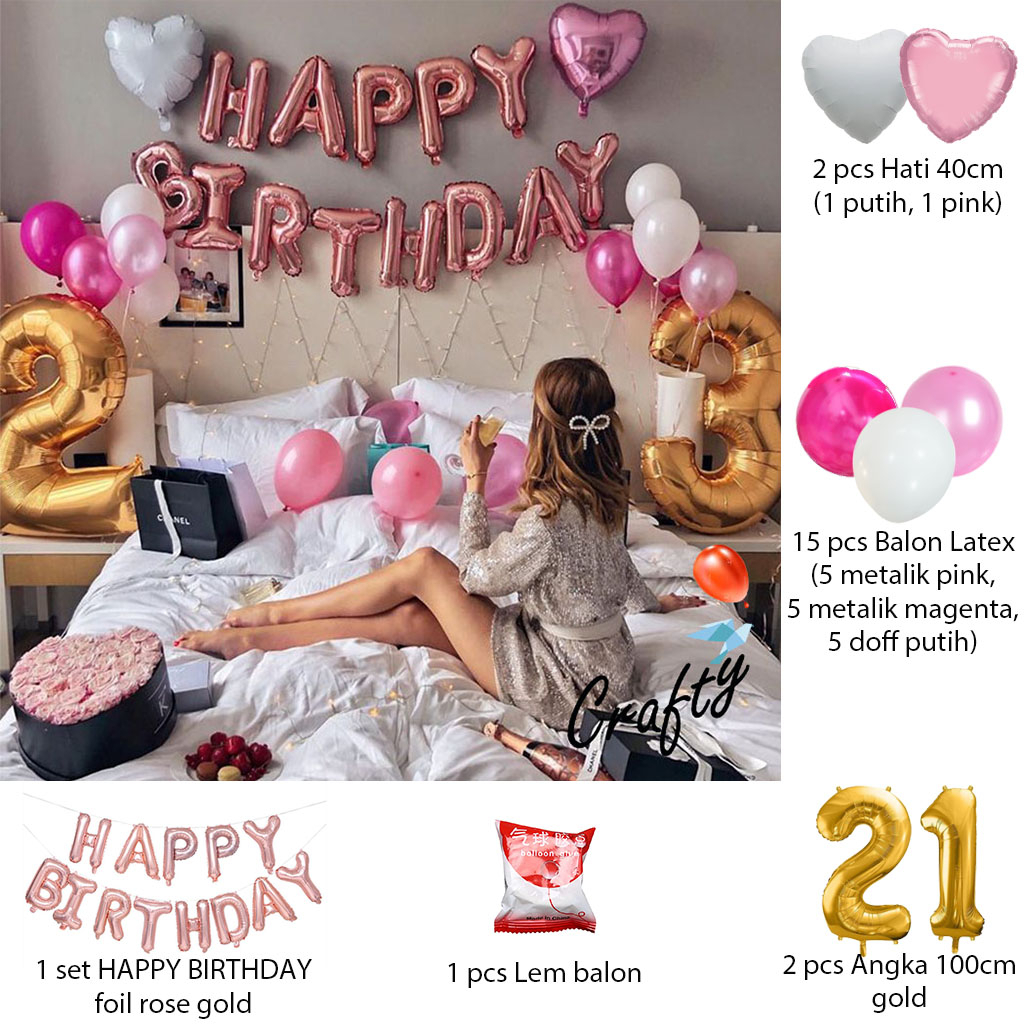 [PAKET] Dekorasi Balon SIMPLE ROSE BEDROOM GOLD Ulangtahun / Anniversary