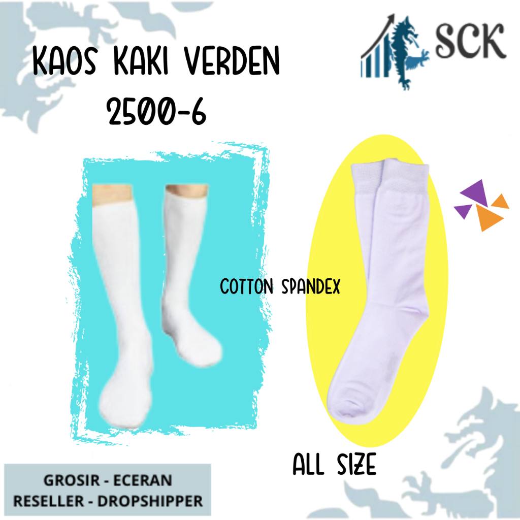 Kaos Kaki Pria VERDEN 2500-6 PUTIH Casual Sebetis / Kaus Kaki Kerja Kantor Pria Panjang Sebetis VERDEN - sckmenwear GROSIR