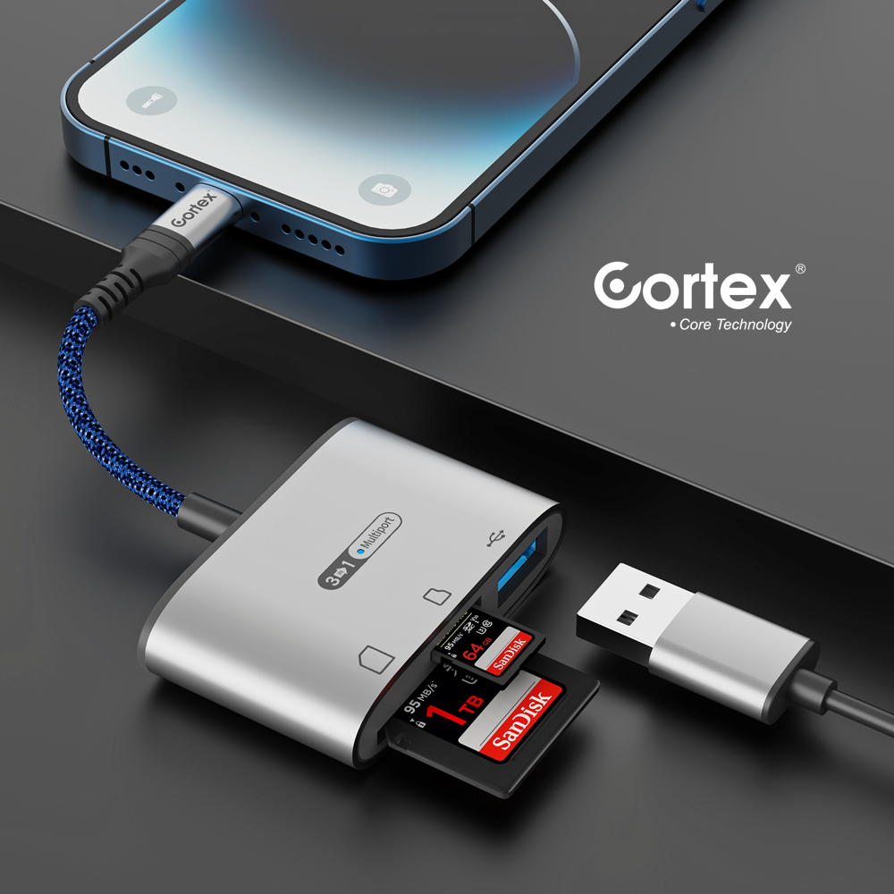Cortex MH388 Lightning To SD/TF Card/USB3.0 3in1 OTG Card Reader Adapter iPhone iPad