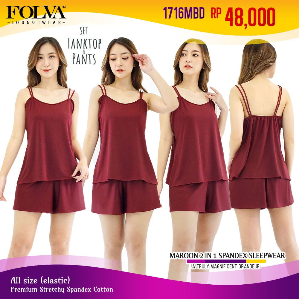 FOLVA Tanktop set celana pendek hotpants baju tidur Spandex Melar