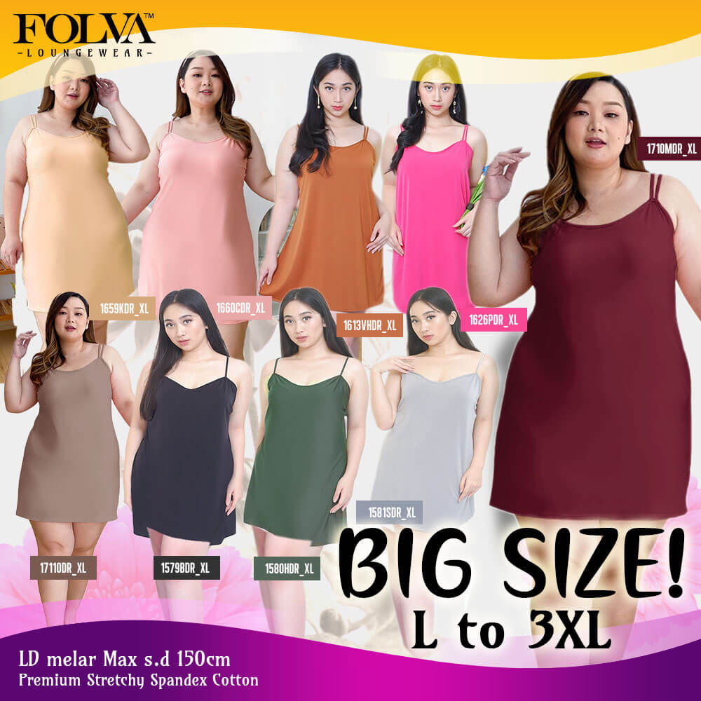 FOLVA Dress tanktop wanita baju tidur spandex XL big size jumbo