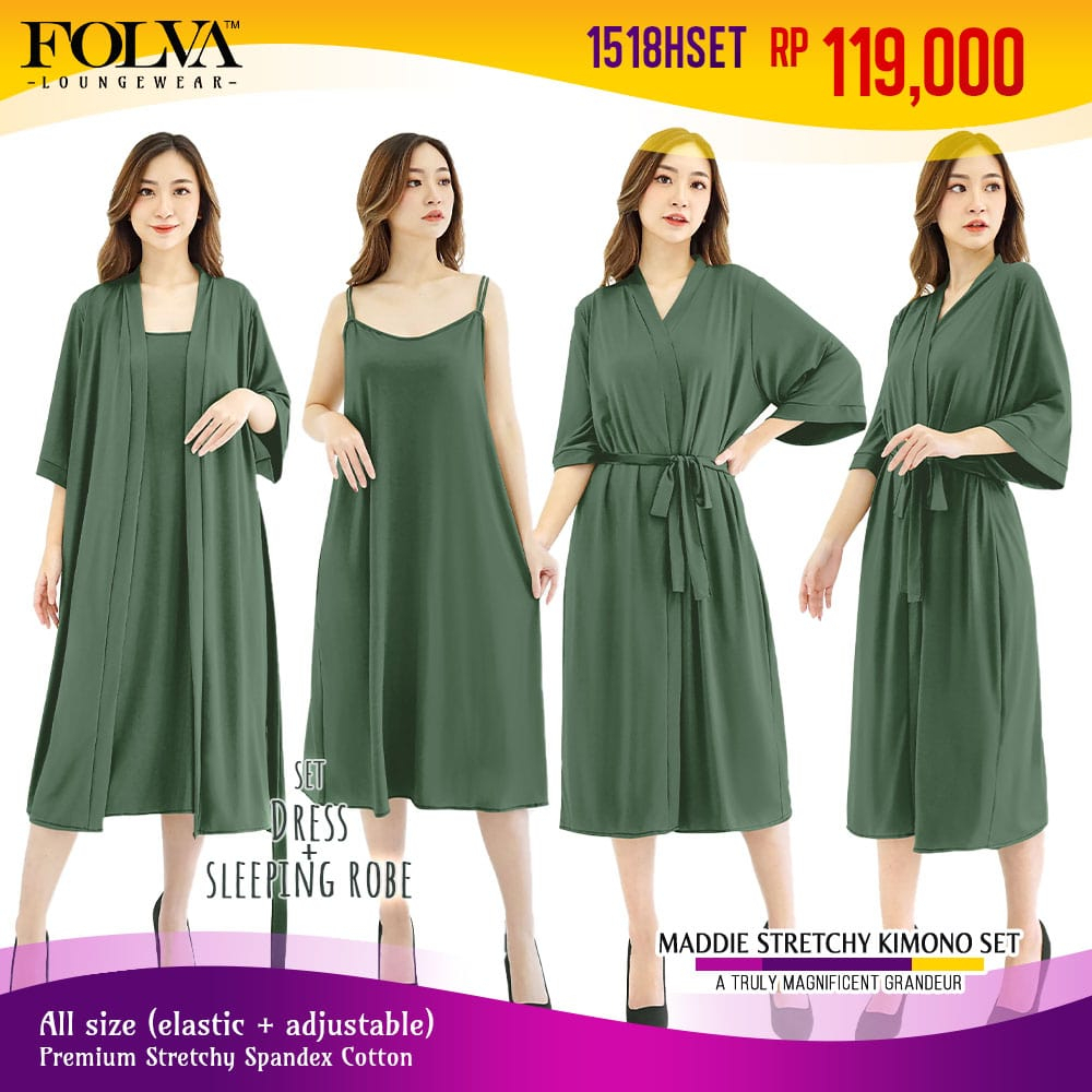 FOLVA Kimono Set Inner Tanktop baju tidur melar spandex hijau 1518HSET