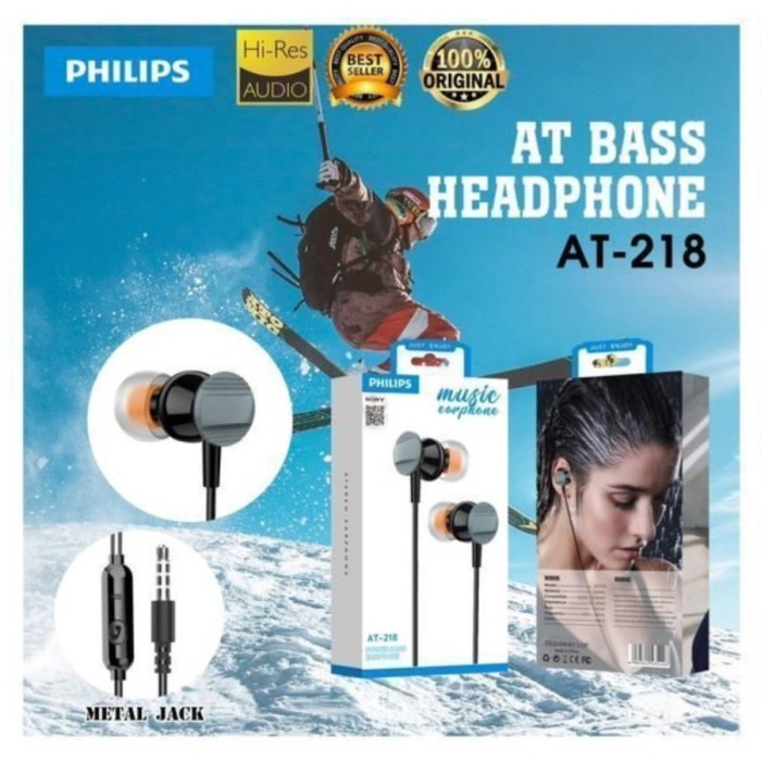 HEADSET HANDSFREE PHILIPS AT-213 AT-218 EARPHONE AT BASS AT213 AT218