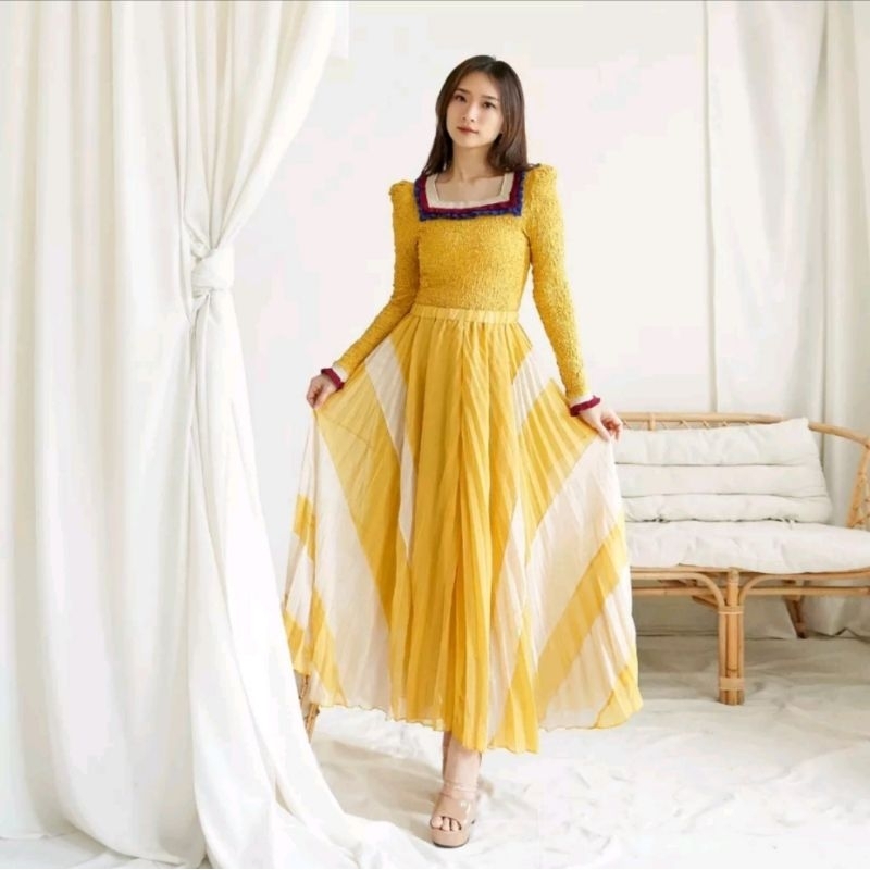 Baru Murah Set ALENA Glamor Kekinian - Setelan Import Bahan Waffle Kombinasi Ceruti Kualitas Premium