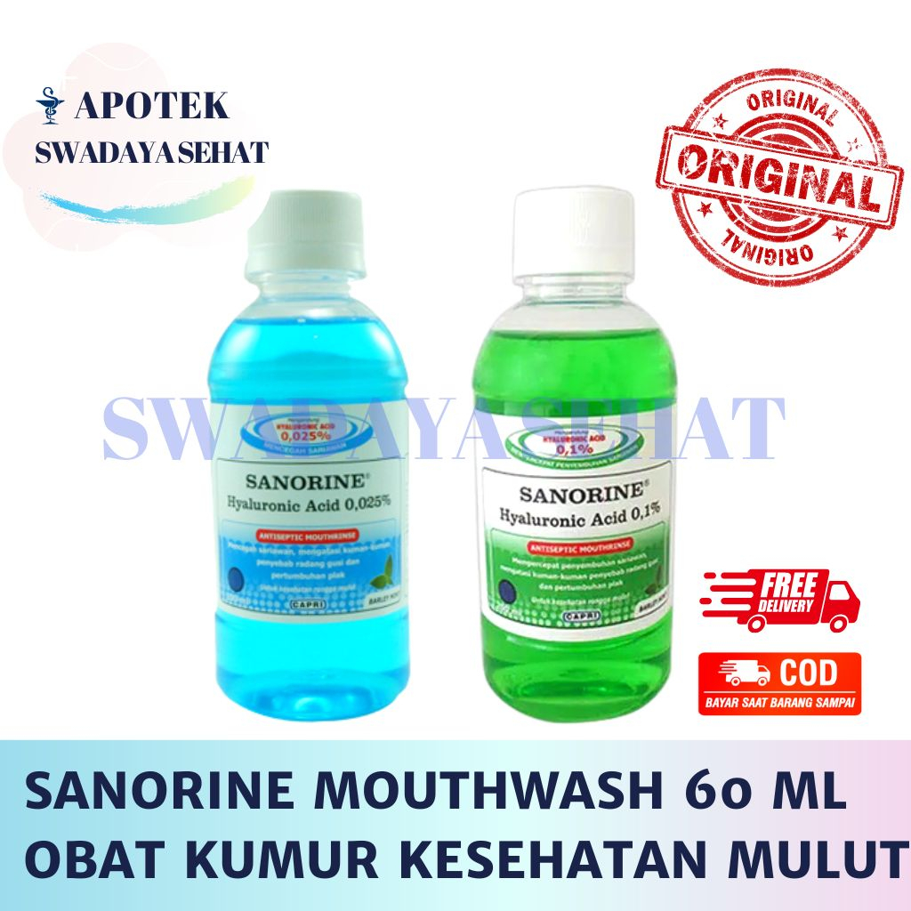 SANORINE BIRU HIJAU 60 ML - Mouthwash Obat Kumur Gargle Sariawan Mulut Hyaluronic