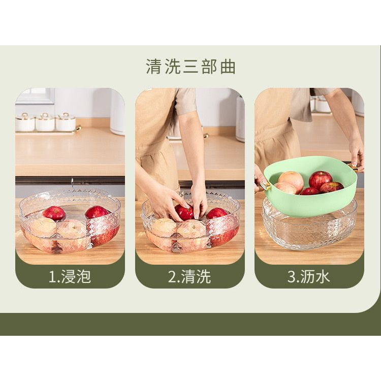 (BOW) Keranjang Tirisan Cuci Sayur Buah 2in1 Dengan Wadah Transparan / Penutup Makanan Serbaguna