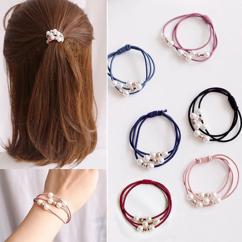 𝘈𝘉𝘎✰ Ikat Rambut Wanita Anak Fashion 3 in 1 / Karet Rambut Elastis / Kunciran Rambut / Kuncir Bulu / Kuncir Mutiara / Iket Rambut / Karet Jepang Hairband 1111