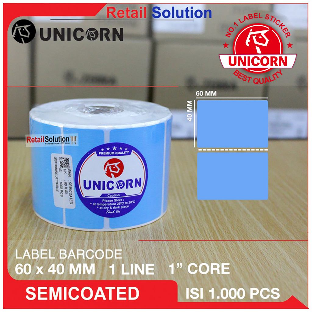 Stiker Label Barcode Semicoat Baby Blue - 60x40 mm 60x40mm 60 x 40 mm