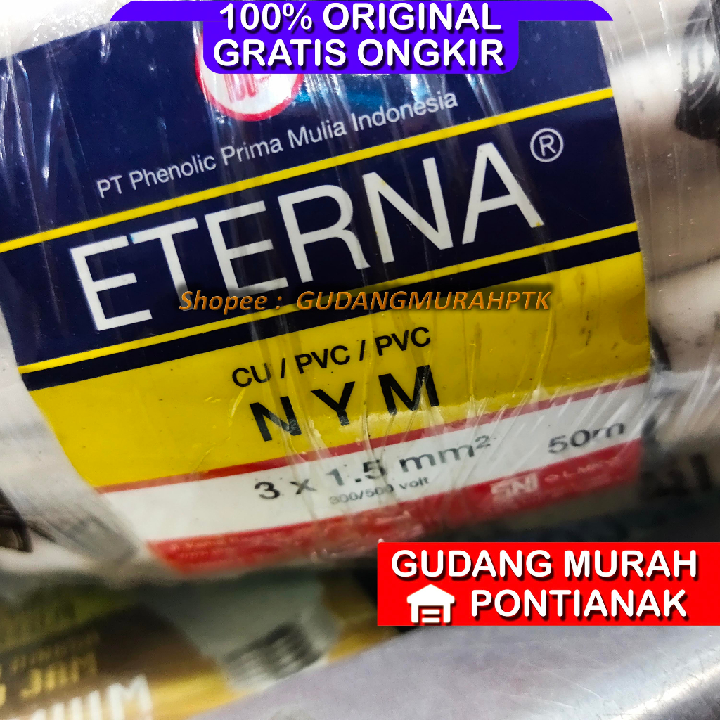 ETERNA KABEL NYM 3X1.5 50M - HARGA GROSIR Tembaga Asli - SNI LMK ORIGINAL ORI - 3X1,5 - 3 X 1.5 1,5 MM - 50 M