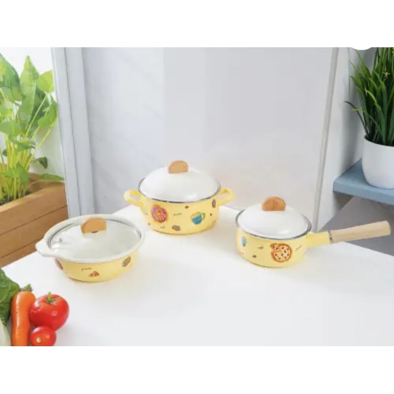 KRIS Panci Saucepan/Panci Enamel/Panci Belly Leafy 16cm - Kuning