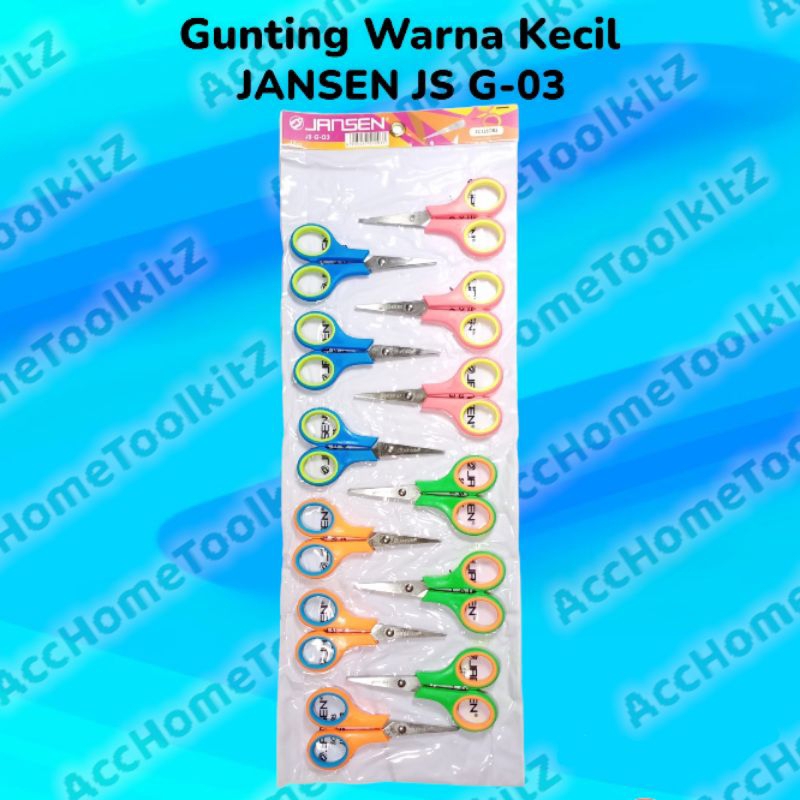 Gunting Kertas Sebaguna Scissors Original Gunting Warna Stainless Steel Renteng 12 pcs Ukuran Kecil Jansen GS-03 Rentengan 12pcs