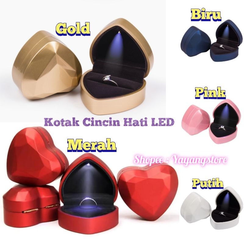 Kotak Cincin / Box Cincin / ring box Hati Lampu LED