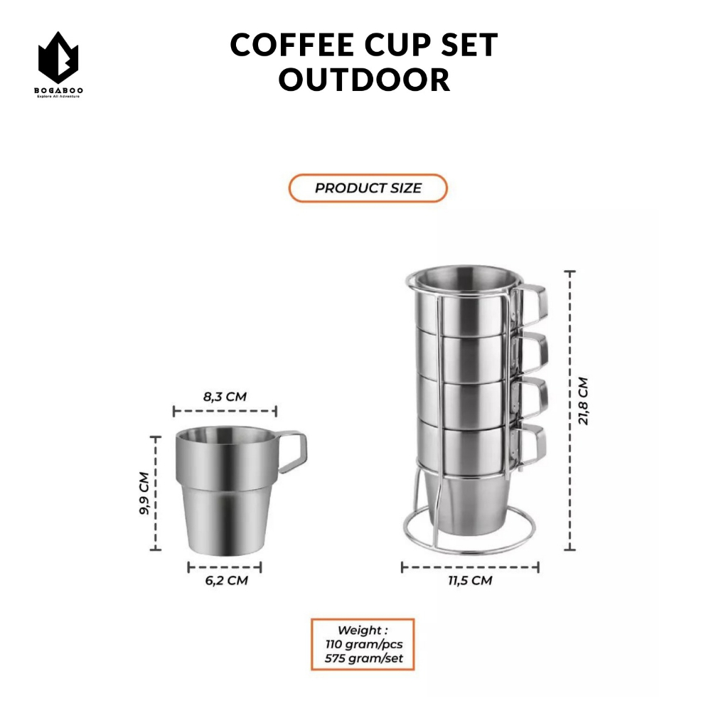 BISA COD Coffe Cup Set Stainless Double Wall - Gelas Susun 4 Pcs  - Mug Set 300 ml - Cangkir  Kopi Camping Hiking Outdoor