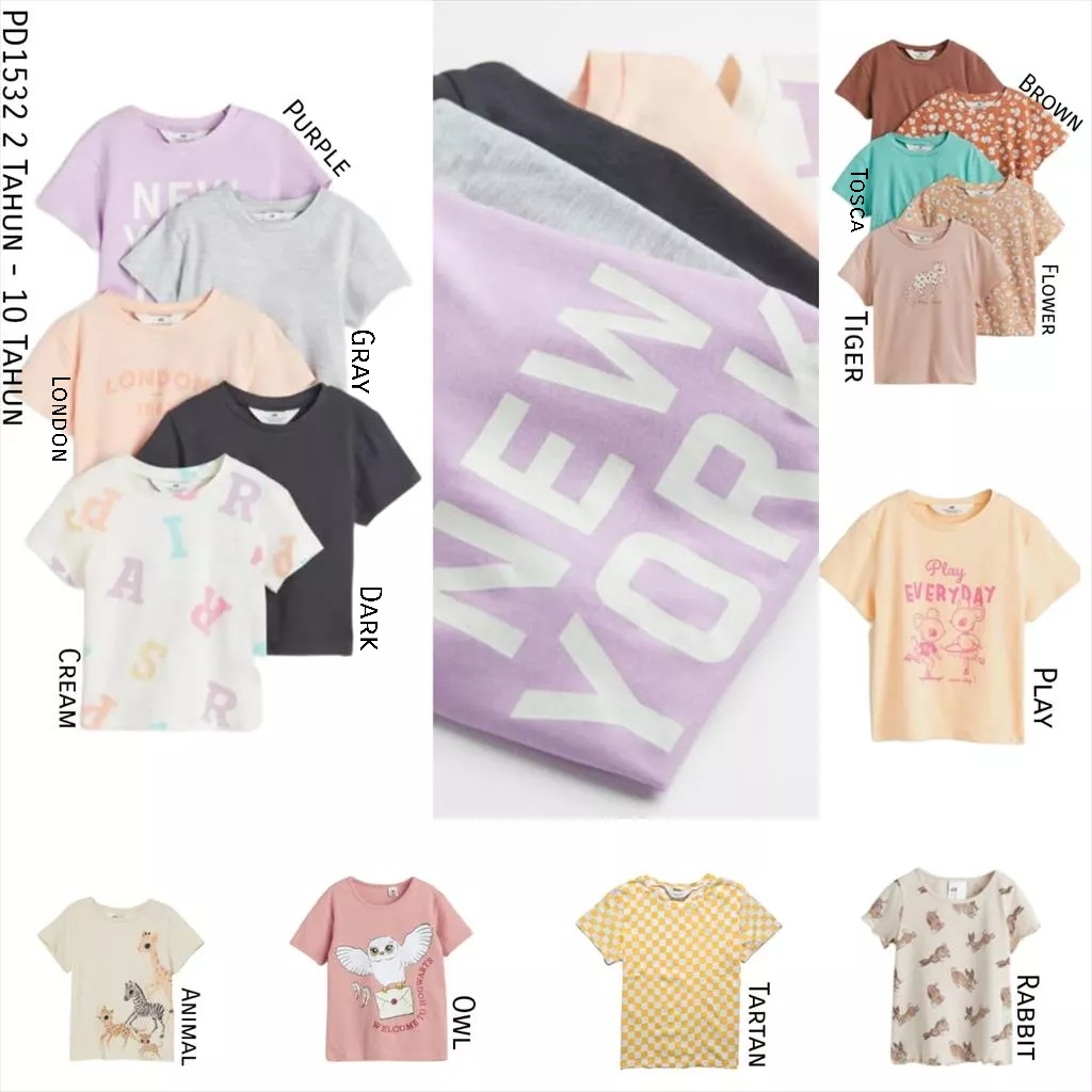 PD1532 HM Tee Kaos Anak Cewek Owl Tartan